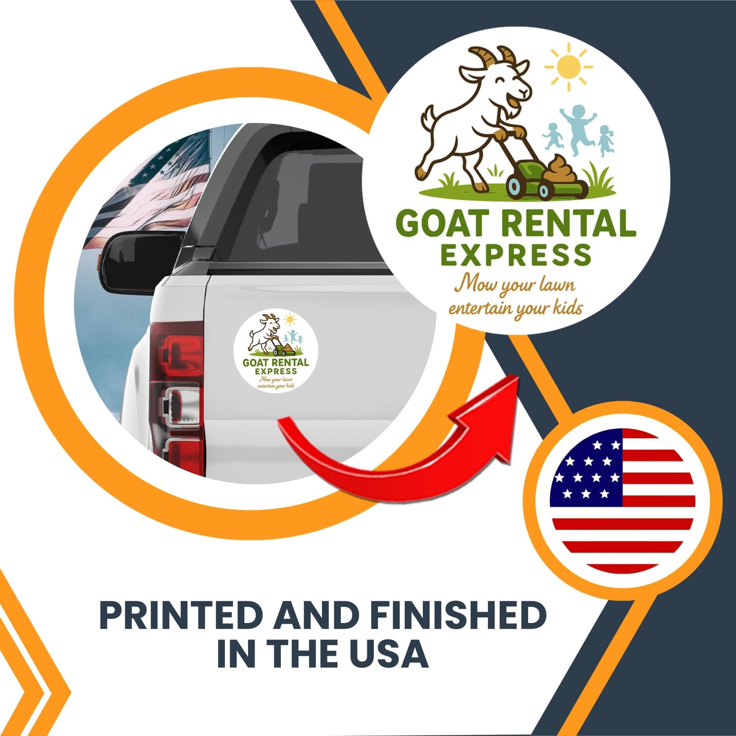 Magnet Me Up Goat Rental Express Magnet - 5" Funny Car Magnet for Adults, Mow Your Lawn, Entertain Your Kids - Hilarious Magnetic Car Decal, UV Printed, Durable Vinyl, Made in USA