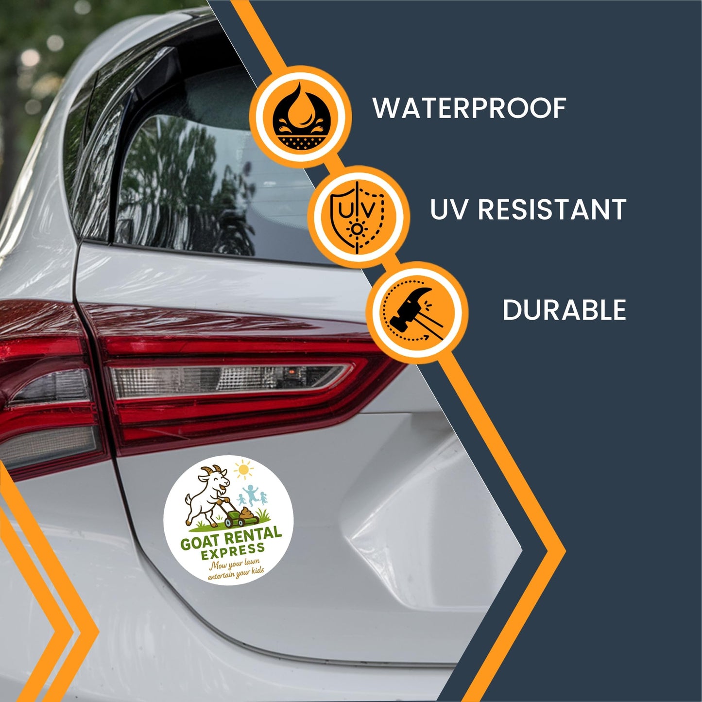 Magnet Me Up Goat Rental Express Magnet - 5" Funny Car Magnet for Adults, Mow Your Lawn, Entertain Your Kids - Hilarious Magnetic Car Decal, UV Printed, Durable Vinyl, Made in USA