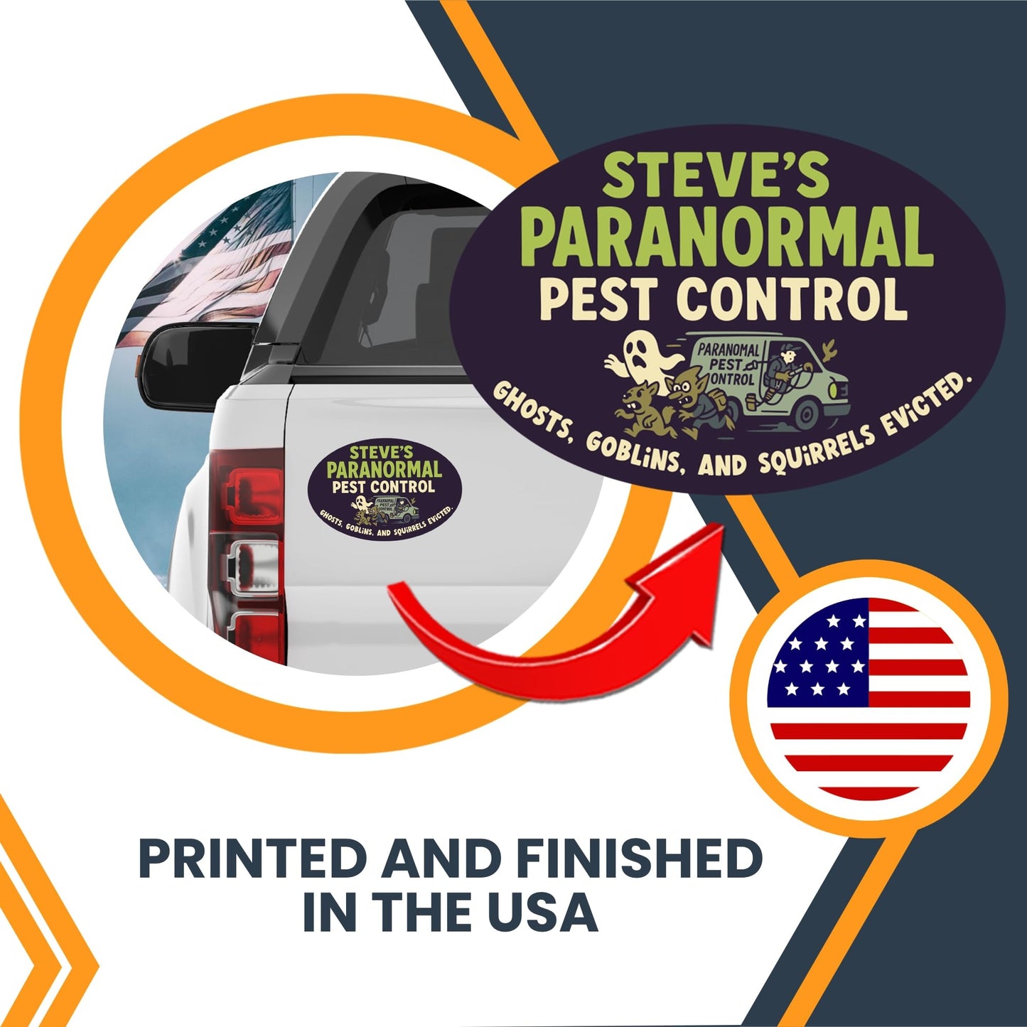 Magnet Me Up Steve's Paranormal P-t Control Magnet - 4x6 Oval Funny Gag Car Magnet - Ghosts, Goblins & Squirrels Evicted - Hilarious Magnetic Car Decal - UV Printed Vinyl - Made in USA