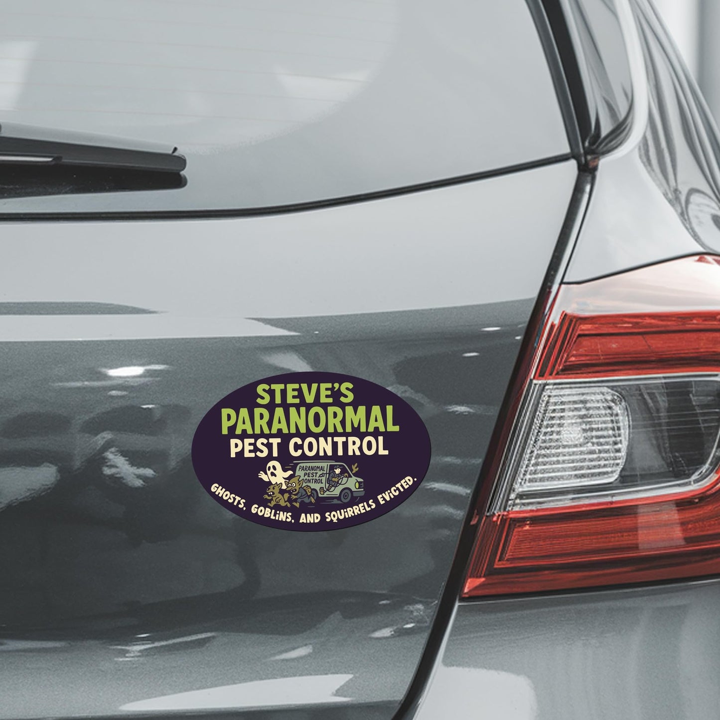 Magnet Me Up Steve's Paranormal P-t Control Magnet - 4x6 Oval Funny Gag Car Magnet - Ghosts, Goblins & Squirrels Evicted - Hilarious Magnetic Car Decal - UV Printed Vinyl - Made in USA