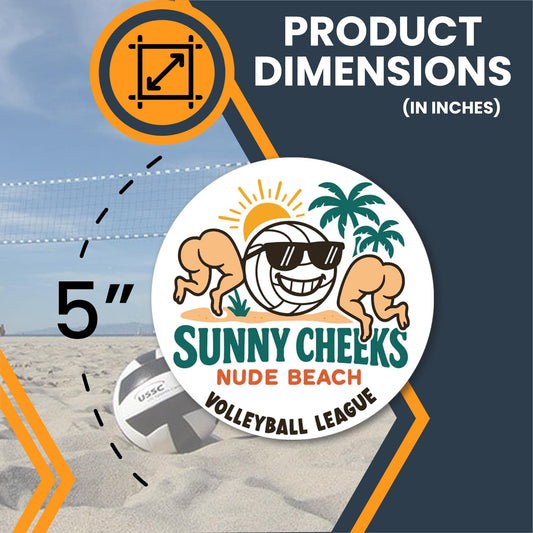 Magnet Me Up Sunny Cheeks Nude Beach Volleyball League Magnet - 5" Round Funny Car Magnet, Adult Humor Magnetic Car Decal - UV Printed, Durable Vinyl - Made in USA, Gag Gift for Adults