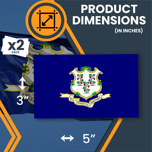Magnet Me Up Connecticut US State Flag Bumper Sticker Decal, 3x5 2 Pack, Vinyl Adhesive Sticker for Car, Truck, SUV, Weatherproof State Pride Collectible, Made in The USA
