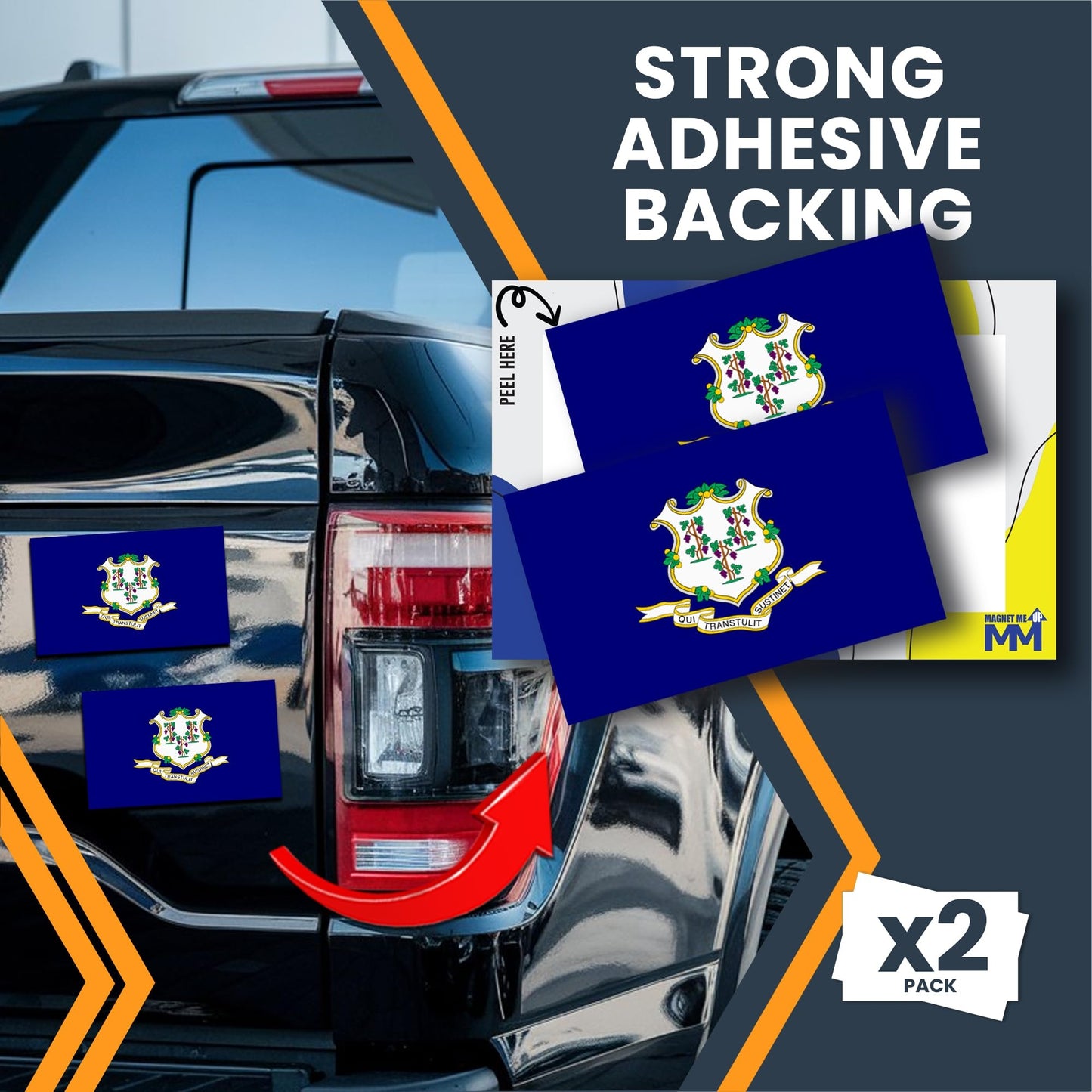 Magnet Me Up Connecticut US State Flag Bumper Sticker Decal, 3x5 2 Pack, Vinyl Adhesive Sticker for Car, Truck, SUV, Weatherproof State Pride Collectible, Made in The USA