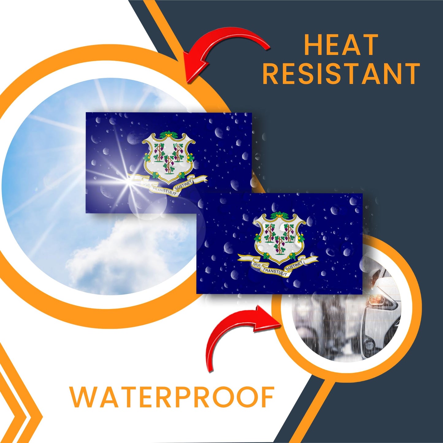 Magnet Me Up Connecticut US State Flag Bumper Sticker Decal, 3x5 2 Pack, Vinyl Adhesive Sticker for Car, Truck, SUV, Weatherproof State Pride Collectible, Made in The USA