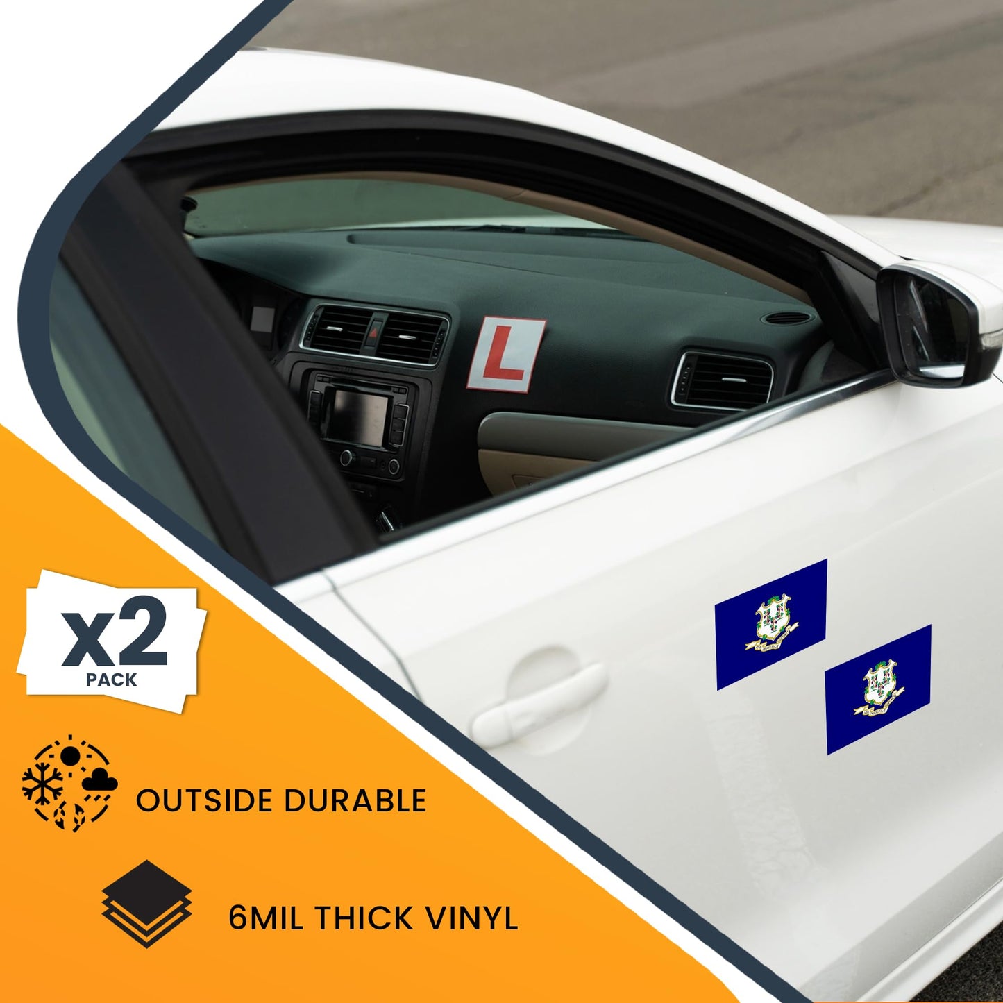 Magnet Me Up Connecticut US State Flag Bumper Sticker Decal, 3x5 2 Pack, Vinyl Adhesive Sticker for Car, Truck, SUV, Weatherproof State Pride Collectible, Made in The USA