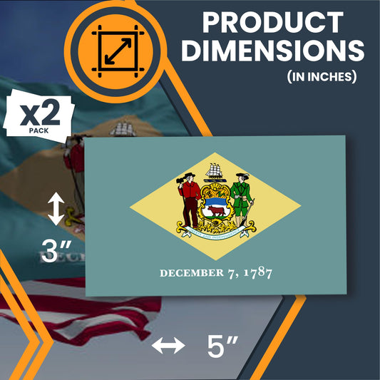 Magnet Me Up Delaware US State Flag Bumper Sticker Decal, 3x5 2 Pack, Vinyl Adhesive Sticker for Car, Truck, SUV, Weatherproof State Pride Collectible, Full Color, Durable, Made in USA