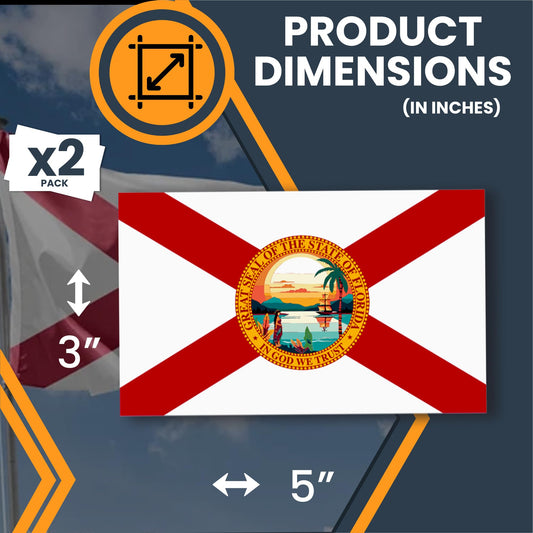 Magnet Me Up Florida US State Flag Bumper Sticker Decal, 3x5 2 Pack, Vinyl Adhesive Sticker for Car, Truck, SUV ? Weatherproof State Pride Collectible ? Full Color, Durable, Made in The USA