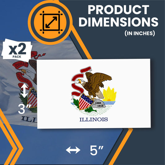 Magnet Me Up Illinois US State Flag Bumper Sticker Decal, 3x5 2 Pack, Vinyl Adhesive Sticker for Car, Truck, SUV ? Weatherproof State Pride Collectible ? Full Color, Durable, Made in The USA