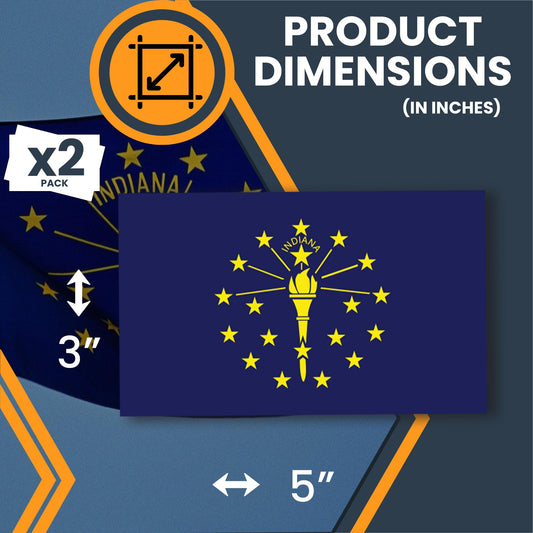 Magnet Me Up Indiana US State Flag Bumper Sticker Decal, 3x5 2 Pack, Vinyl Adhesive Sticker for Car, Truck, SUV ? Weatherproof State Pride Collectible ? Full Color, Durable, Made in The USA