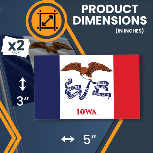 Magnet Me Up Iowa US State Flag Bumper Sticker Decal, 3x5 2 Pack, Vinyl Adhesive Sticker for Car, Truck, SUV - Weatherproof State Pride Collectible - Full Color, Durable, Made in The USA