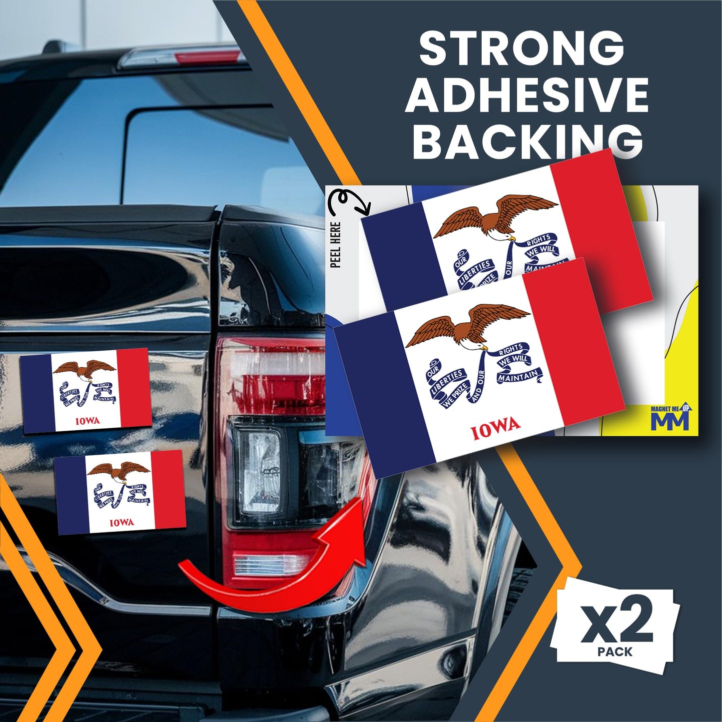 Magnet Me Up Iowa US State Flag Bumper Sticker Decal, 3x5 2 Pack, Vinyl Adhesive Sticker for Car, Truck, SUV - Weatherproof State Pride Collectible - Full Color, Durable, Made in The USA