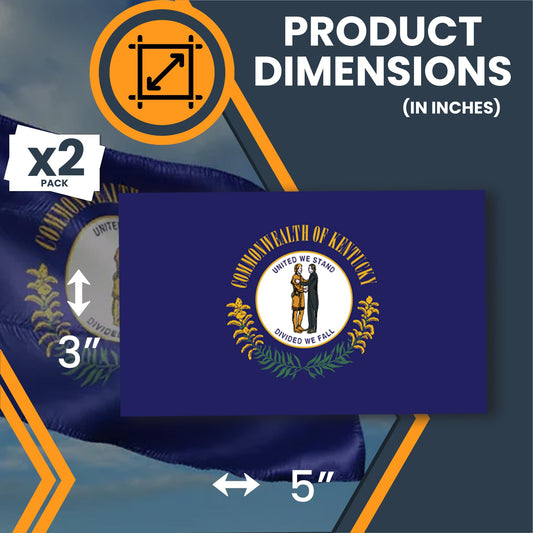 Magnet Me Up Kentucky US State Flag Bumper Sticker Decal, 3x5 2 Pack, Vinyl Adhesive Sticker for Car, Truck, SUV - Weatherproof State Pride Collectible, Full Color, Durable, Made in USA