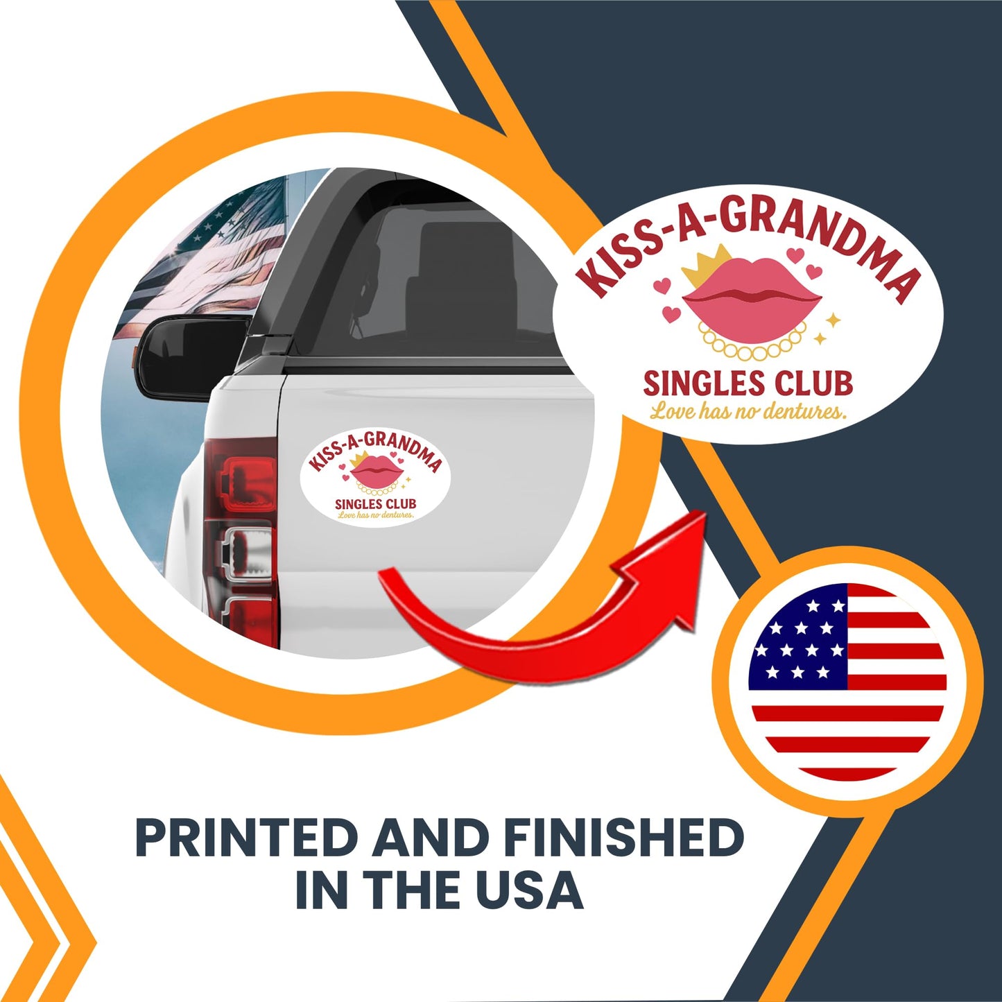 Magnet Me Up Kiss a Grandma, Singles Club Has No Dentures Magnet - 5" Oval Funny - Humor Magnetic Decal - UV Printed, Durable Vinyl - Made in USA, Gag Gift, Hilarious Joke for Grandma