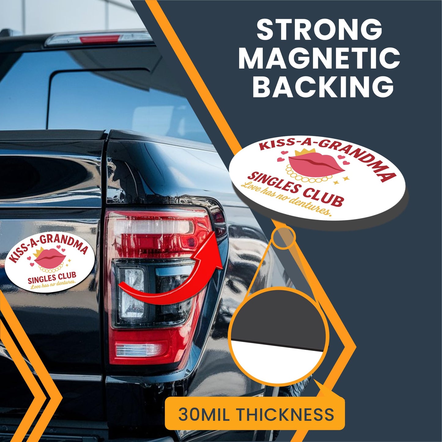 Magnet Me Up Kiss a Grandma, Singles Club Has No Dentures Magnet - 5" Oval Funny - Humor Magnetic Decal - UV Printed, Durable Vinyl - Made in USA, Gag Gift, Hilarious Joke for Grandma