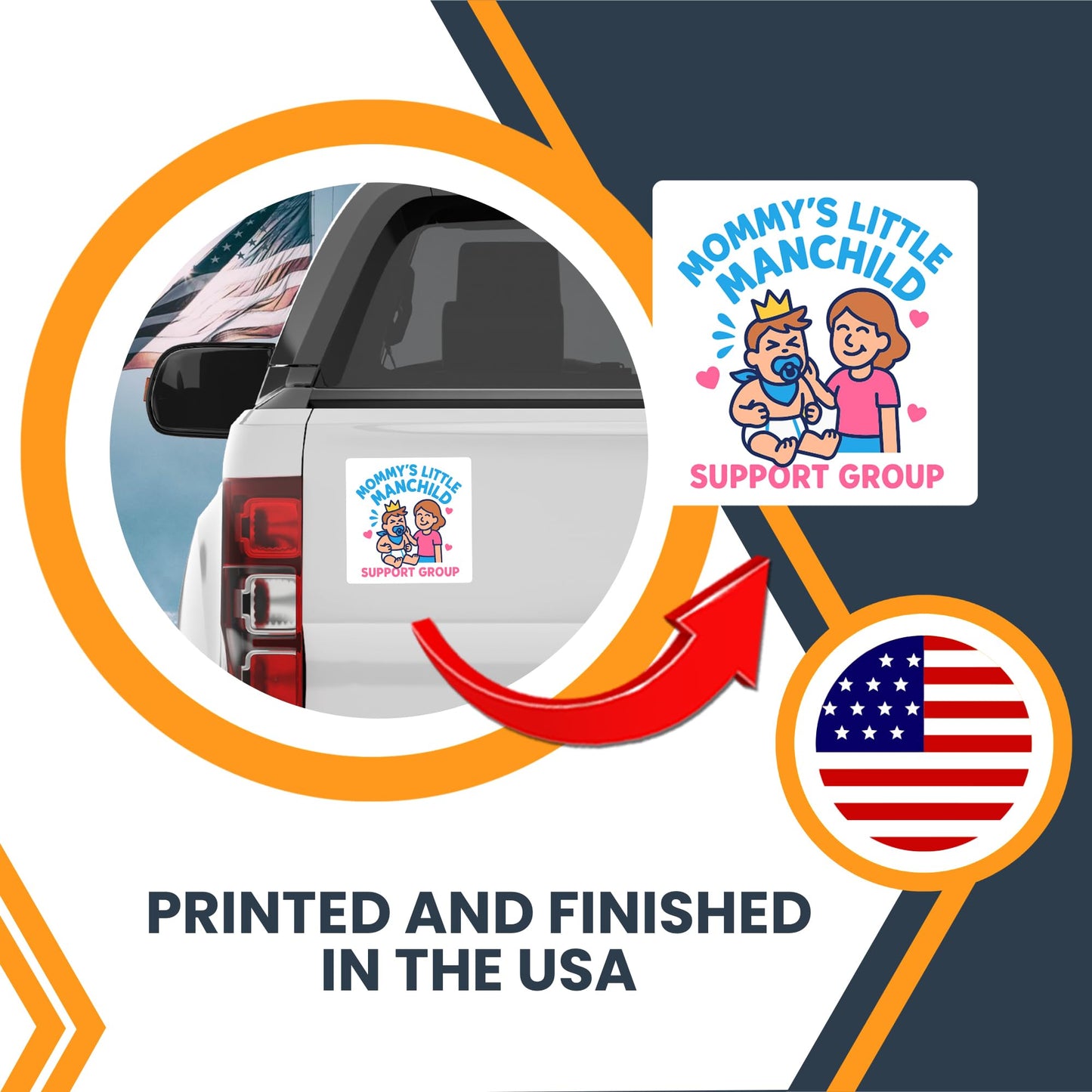 Magnet Me Up Mommy's Little Manchild Support Group Magnet - 5" Square Funny Car Magnet - Humor Magnetic Car Decal - UV Printed, Durable Vinyl - Made in USA, Gag Gift for Mama's Boy