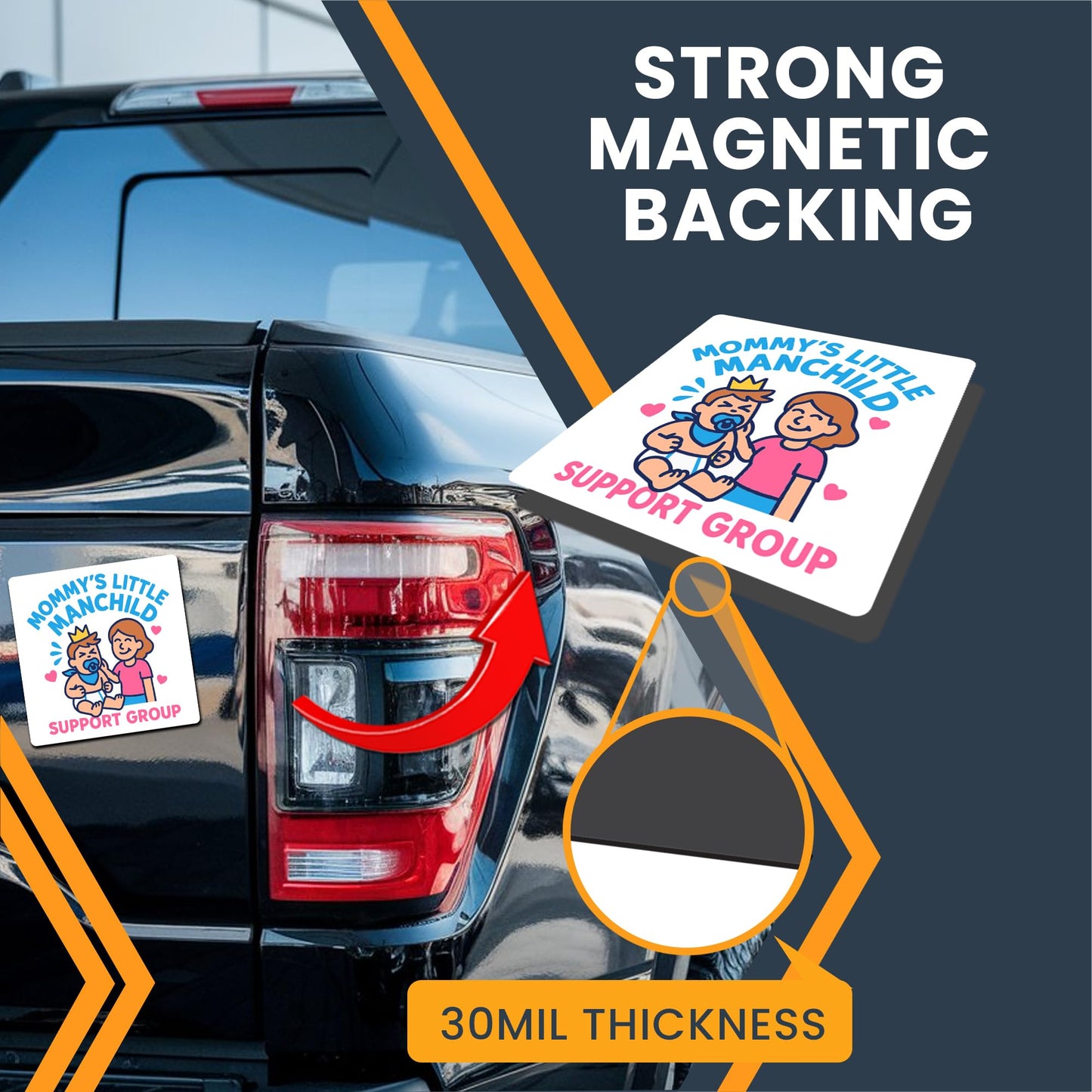 Magnet Me Up Mommy's Little Manchild Support Group Magnet - 5" Square Funny Car Magnet - Humor Magnetic Car Decal - UV Printed, Durable Vinyl - Made in USA, Gag Gift for Mama's Boy