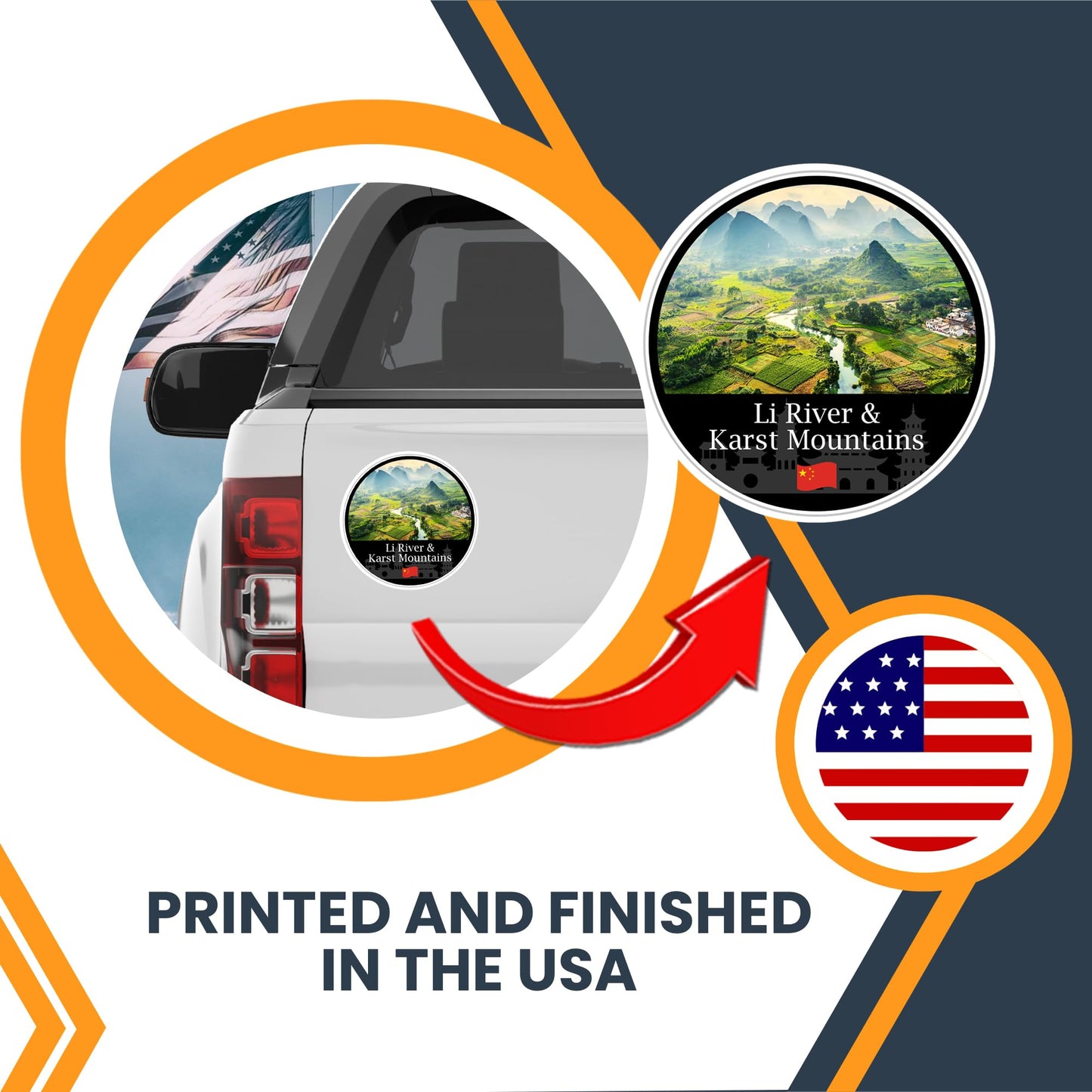 Magnet Me Up Li River & Karst Mountains Magnet Decal - 5" Round, Full-Color Chinese Souvenir, Automotive Magnet for Car, Truck, Or Any Magnetic Surface, Made in The USA