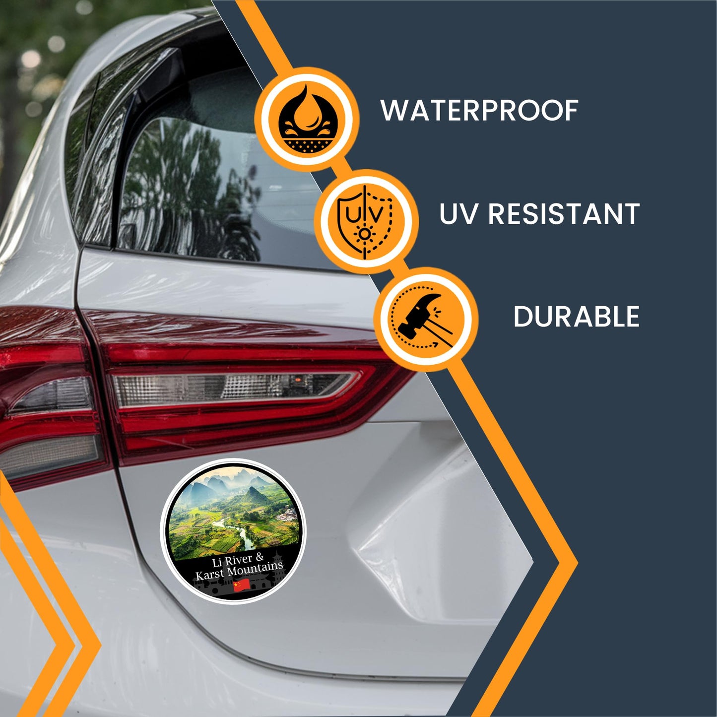 Magnet Me Up Li River & Karst Mountains Magnet Decal - 5" Round, Full-Color Chinese Souvenir, Automotive Magnet for Car, Truck, Or Any Magnetic Surface, Made in The USA