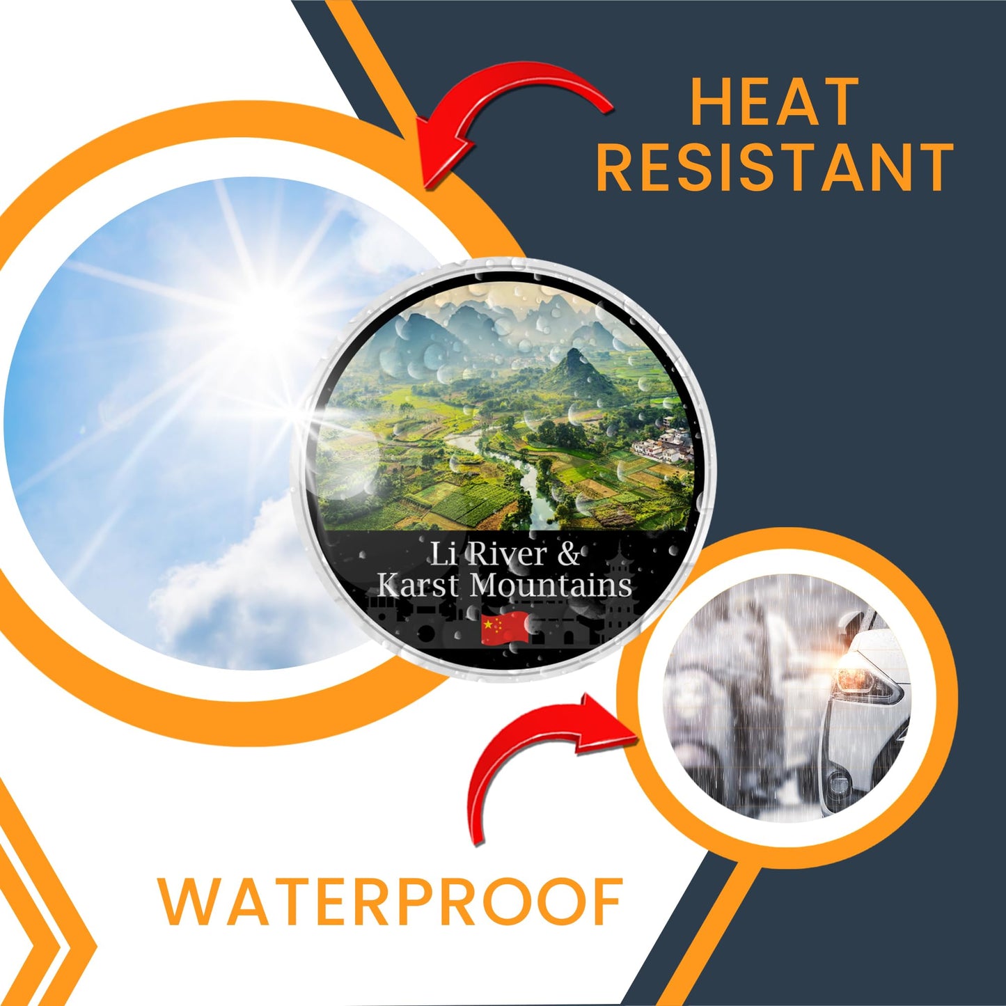 Magnet Me Up Li River & Karst Mountains Magnet Decal - 5" Round, Full-Color Chinese Souvenir, Automotive Magnet for Car, Truck, Or Any Magnetic Surface, Made in The USA