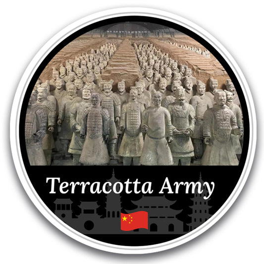 Magnet Me Up Terracotta Army Magnet Decal - 5" Round, Ancient Warrior Landmark Souvenir from Xi'an, Automotive Magnet for Car, Truck, Or Any Magnetic Surface, Made in The USA