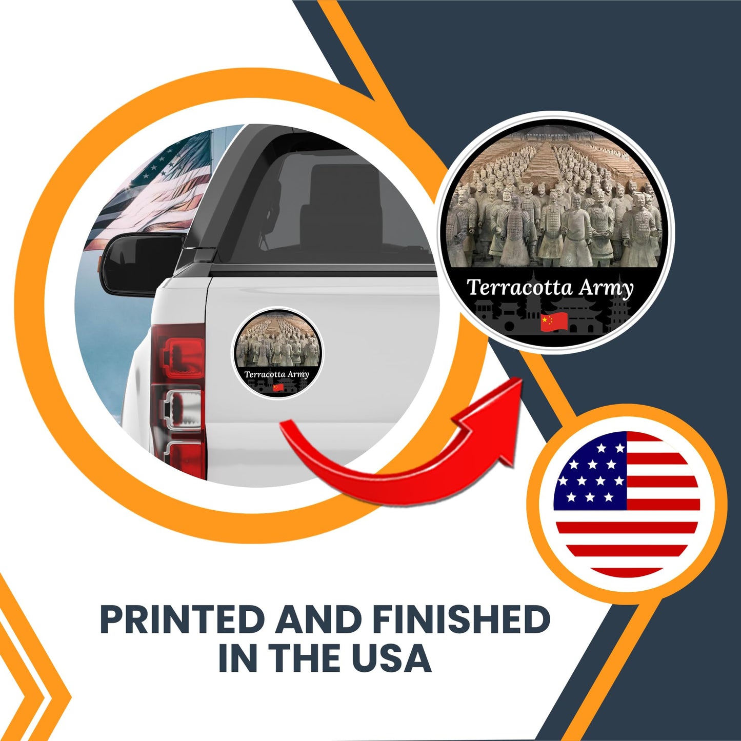 Magnet Me Up Terracotta Army Magnet Decal - 5" Round, Ancient Warrior Landmark Souvenir from Xi'an, Automotive Magnet for Car, Truck, Or Any Magnetic Surface, Made in The USA