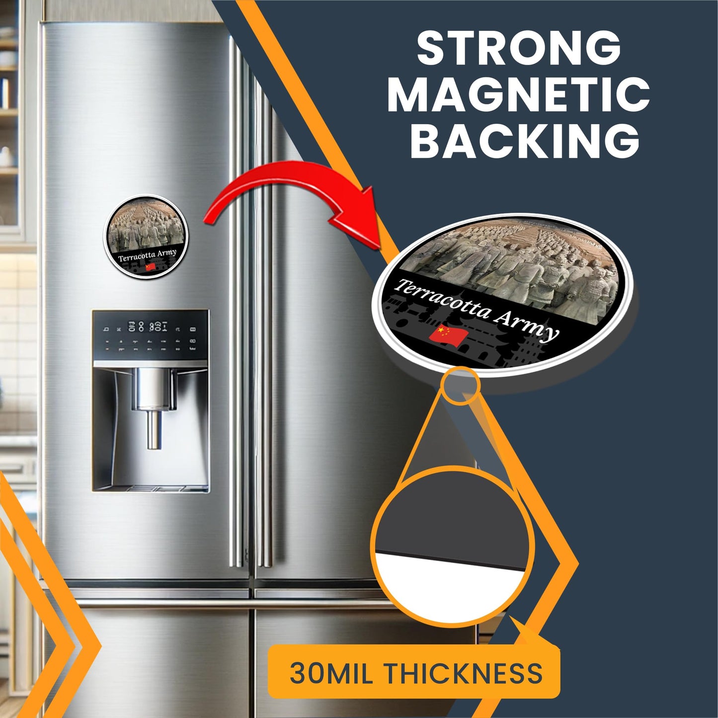 Magnet Me Up Terracotta Army Magnet Decal - 5" Round, Ancient Warrior Landmark Souvenir from Xi'an, Automotive Magnet for Car, Truck, Or Any Magnetic Surface, Made in The USA