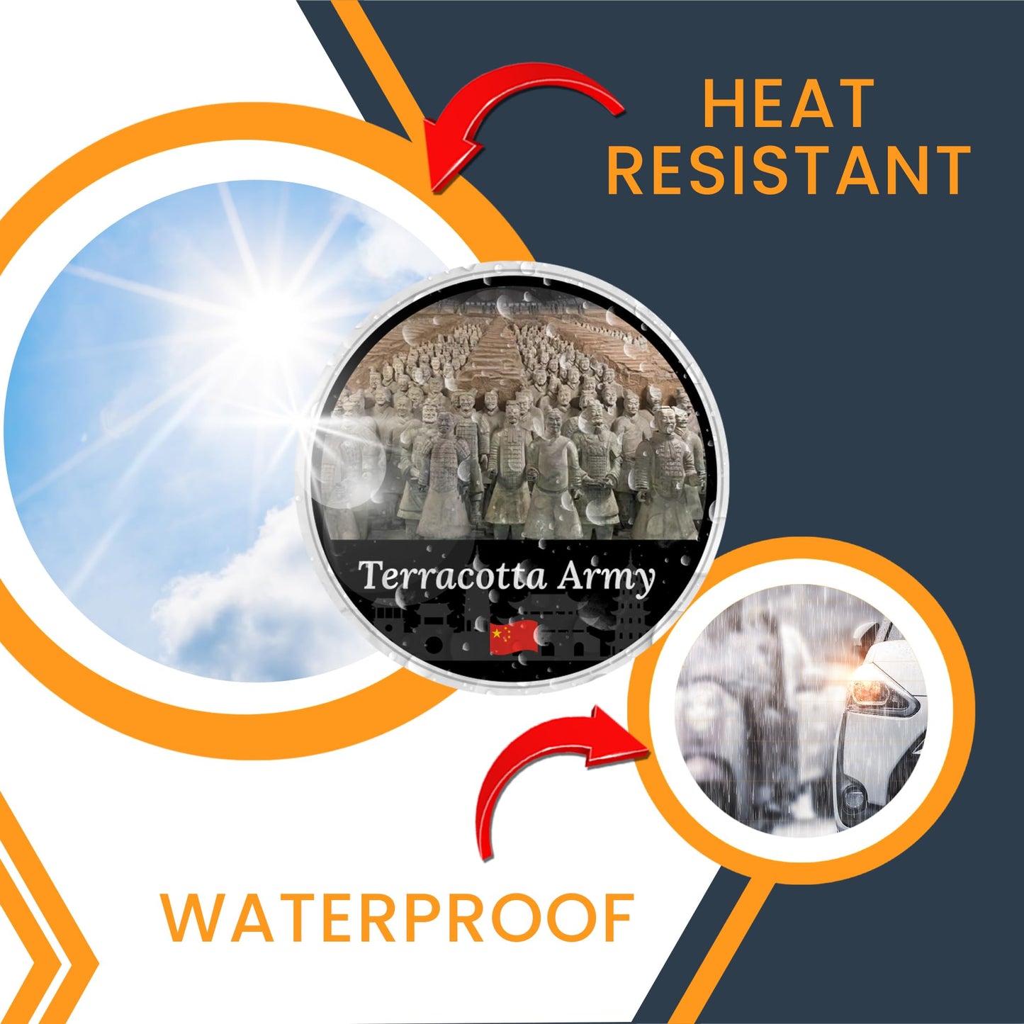 Magnet Me Up Terracotta Army Magnet Decal - 5" Round, Ancient Warrior Landmark Souvenir from Xi'an, Automotive Magnet for Car, Truck, Or Any Magnetic Surface, Made in The USA