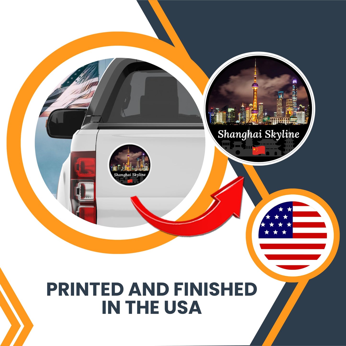 Magnet Me Up Shanghai Skyline Magnet Decal - 5" Round, Modern Chinese Cityscape Souvenir, Night View of Pudong, Automotive Magnet for Car, Truck, Or Any Magnetic Surface, Made in The USA