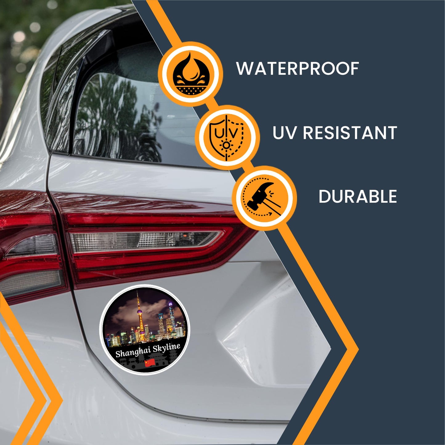 Magnet Me Up Shanghai Skyline Magnet Decal - 5" Round, Modern Chinese Cityscape Souvenir, Night View of Pudong, Automotive Magnet for Car, Truck, Or Any Magnetic Surface, Made in The USA