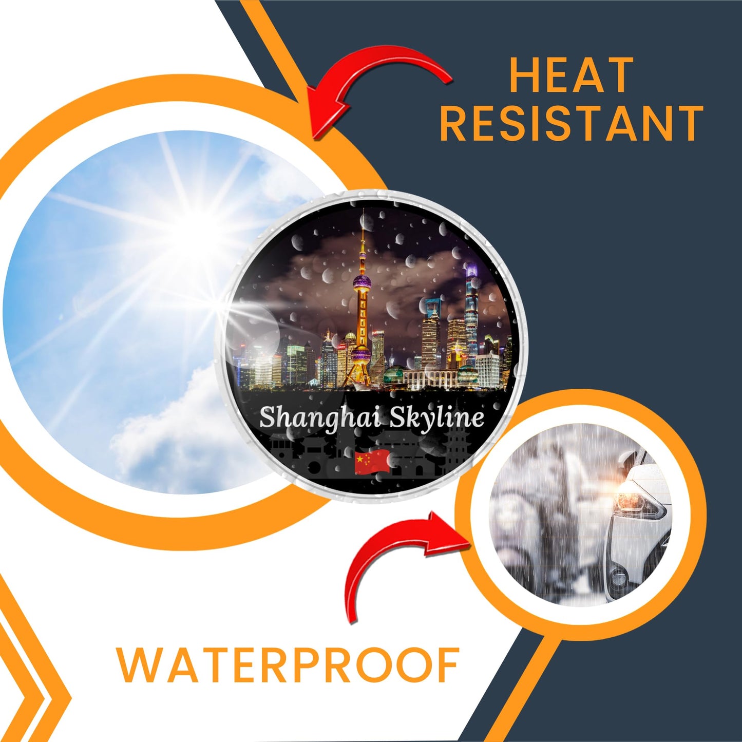 Magnet Me Up Shanghai Skyline Magnet Decal - 5" Round, Modern Chinese Cityscape Souvenir, Night View of Pudong, Automotive Magnet for Car, Truck, Or Any Magnetic Surface, Made in The USA