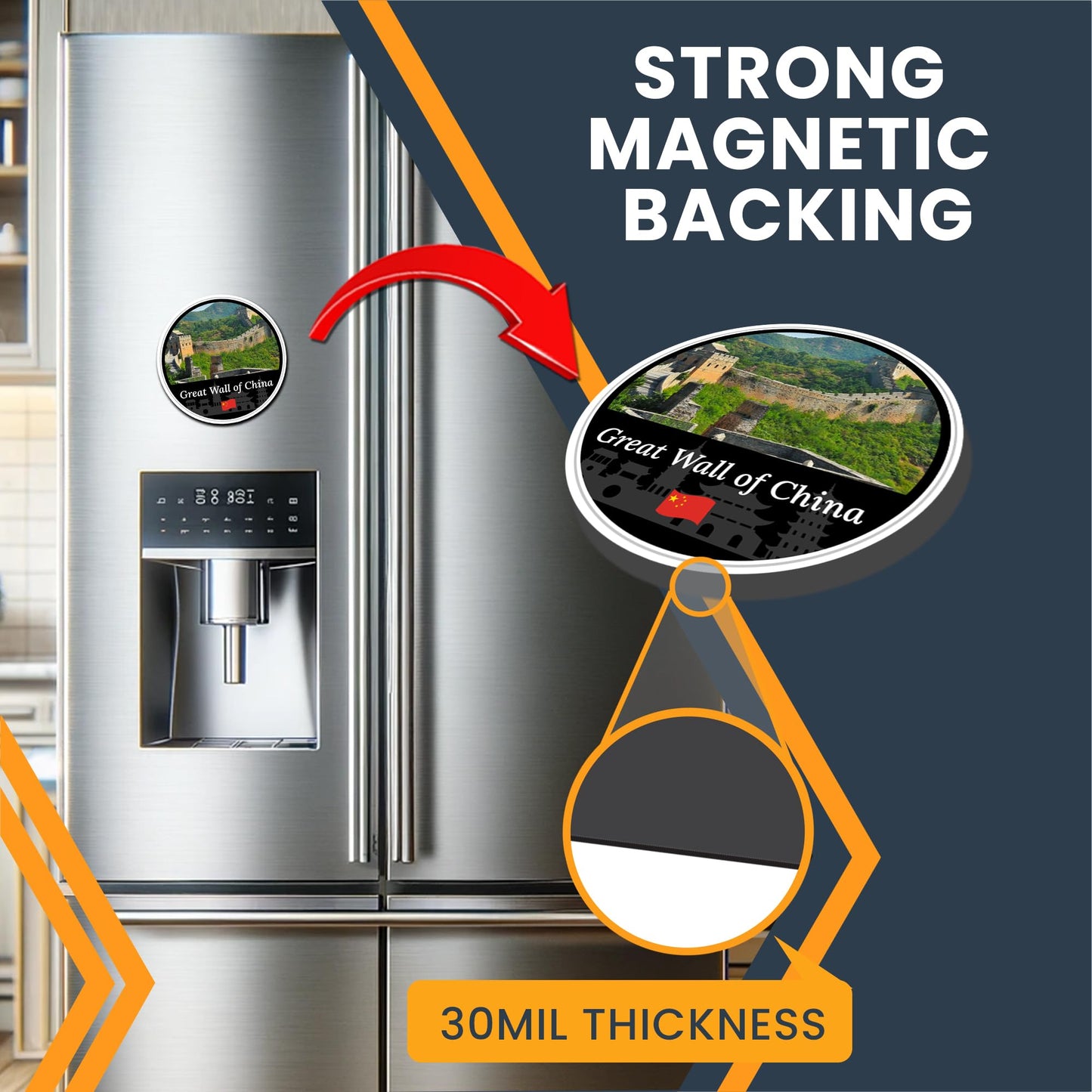 Magnet Me Up Great Wall of China Magnet Decal - 5" Round, Iconic Chinese Landmark Souvenir, Bold Historical Design, Automotive Magnet for Car, Truck, Or Any Magnetic Surface, Made in The USA