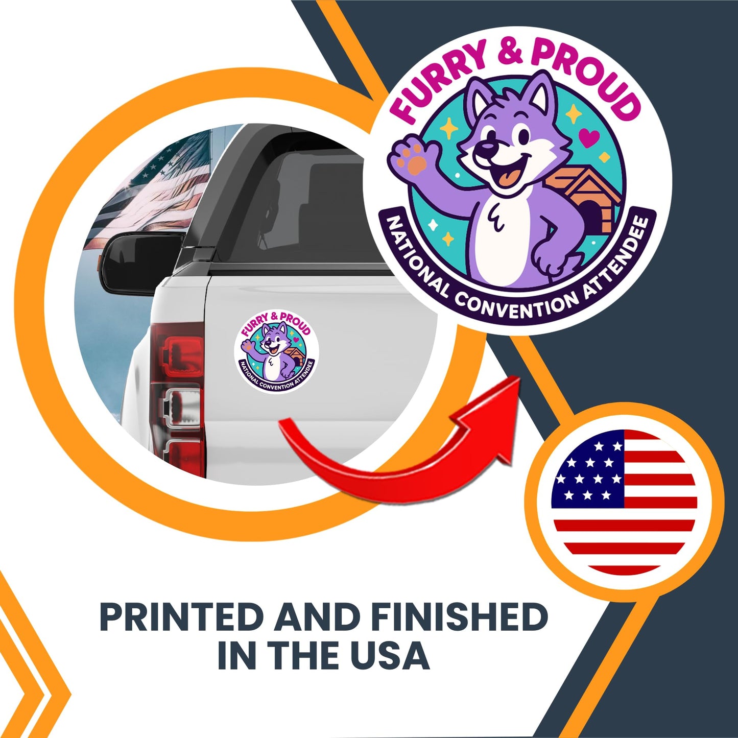 Magnet Me Up Furry & Proud, National Convention Attendee Gag Magnet - 5" Round Magnetic Decal for Car or Fridge, Hilarious Furry Convention Joke Magnet - UV Printed, Weatherproof, Made in USA