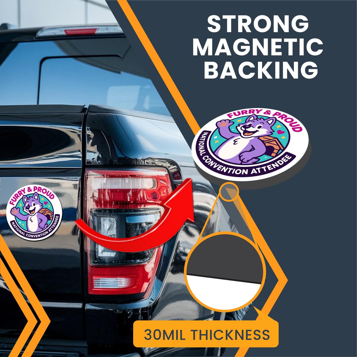 Magnet Me Up Furry & Proud, National Convention Attendee Gag Magnet - 5" Round Magnetic Decal for Car or Fridge, Hilarious Furry Convention Joke Magnet - UV Printed, Weatherproof, Made in USA