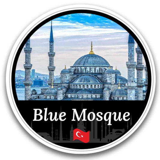 Magnet Me Up Blue Mosque Magnet Decal, 5" Round Full-Color Automotive Magnet Featuring Istanbul Architecture, Islamic Landmark Travel Gift, Turkish Souvenir, Durable Vinyl, Made in The USA