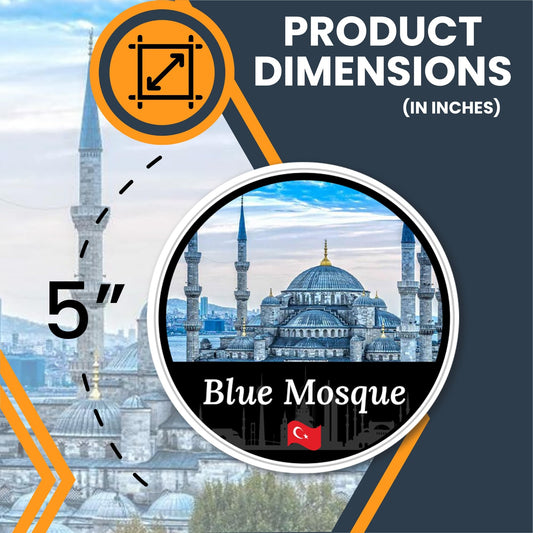 Magnet Me Up Blue Mosque Magnet Decal, 5" Round Full-Color Automotive Magnet Featuring Istanbul Architecture, Islamic Landmark Travel Gift, Turkish Souvenir, Durable Vinyl, Made in The USA