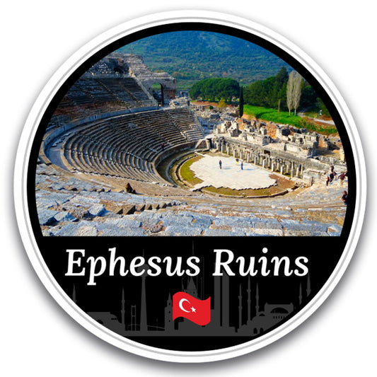 Magnet Me Up Ephesus Ruins Magnet Decal, 5" Round Full-Color Automotive Magnet Featuring Ancient Roman Architecture in Turkey, Durable Weatherproof Magnetic Vinyl, Travel Gift Ideas, Made in The USA