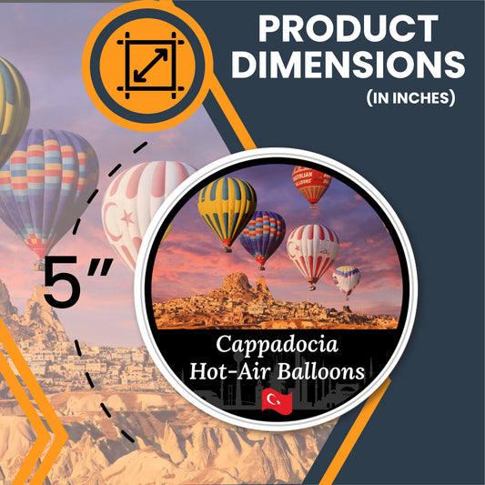 Magnet Me Up Cappadocia Hot Air Balloons Magnet Decal, 5" Round Full-Color Automotive Magnet Featuring Turkish Hot Air Balloons and Rock Formations, Durable Vinyl, Travel Gift, Made in The USA