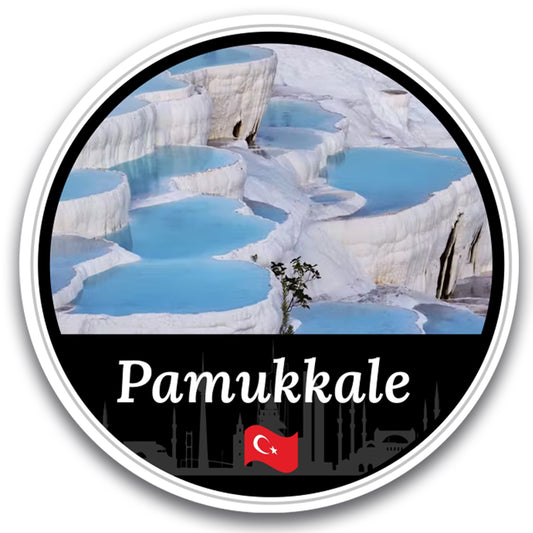 Magnet Me Up Pamukkale Magnet Decal, 5" Round Full-Color Automotive Magnet Featuring Turkish Travertine Thermal Pools, Durable Weatherproof Magnetic Vinyl, Travel Gift Ideas, Made in The USA