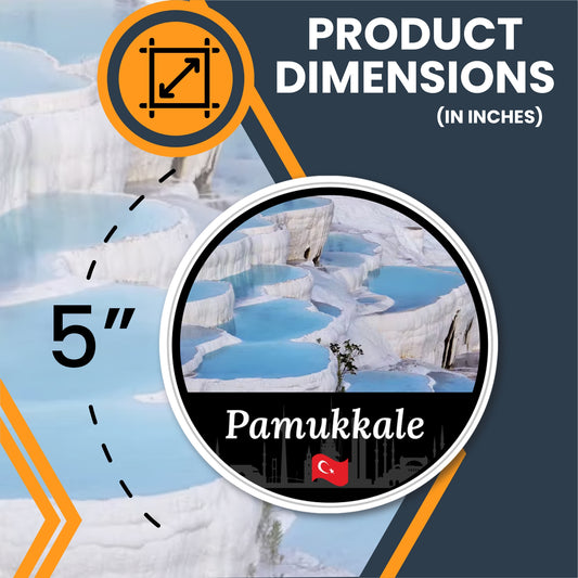 Magnet Me Up Pamukkale Magnet Decal, 5" Round Full-Color Automotive Magnet Featuring Turkish Travertine Thermal Pools, Durable Weatherproof Magnetic Vinyl, Travel Gift Ideas, Made in The USA