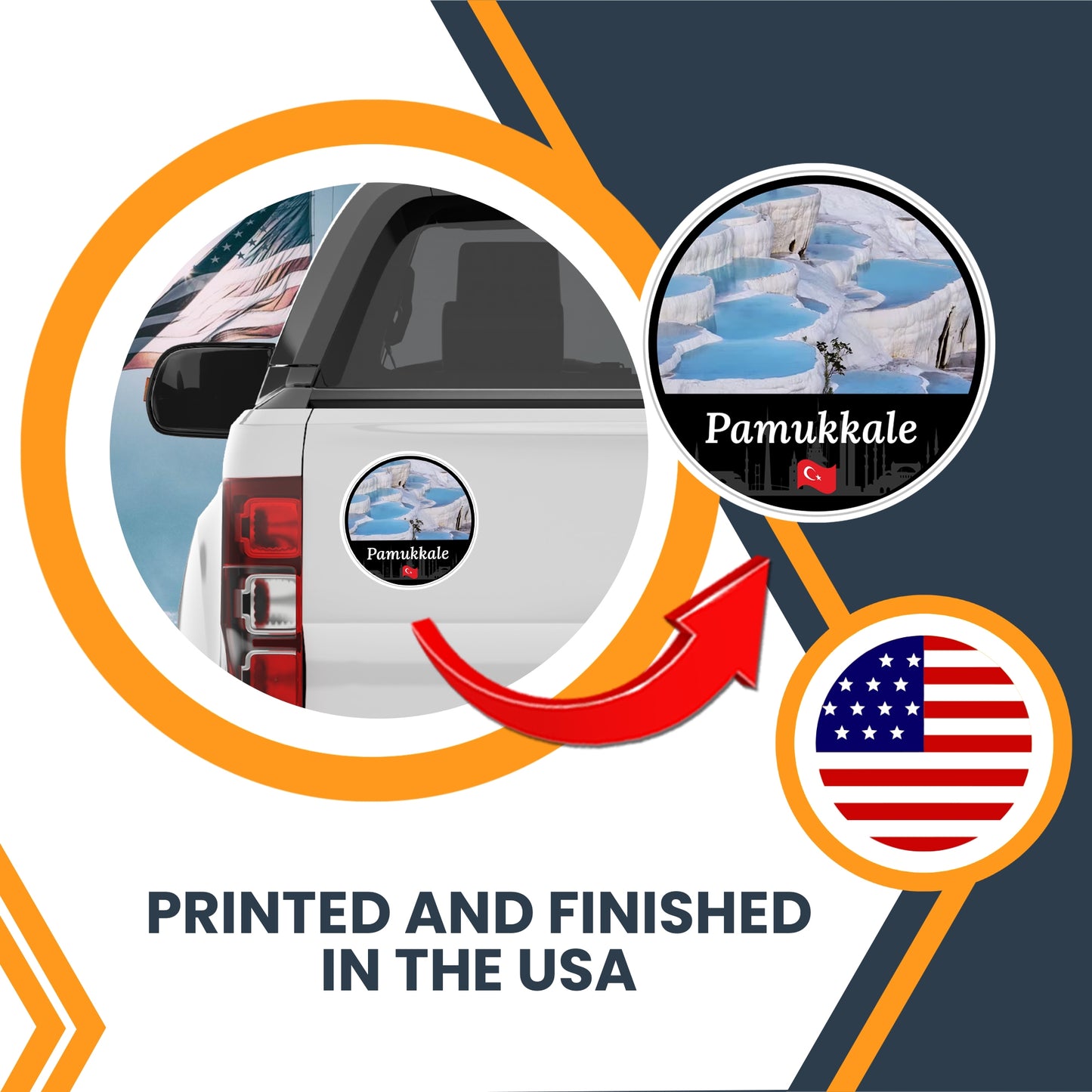 Magnet Me Up Pamukkale Magnet Decal, 5" Round Full-Color Automotive Magnet Featuring Turkish Travertine Thermal Pools, Durable Weatherproof Magnetic Vinyl, Travel Gift Ideas, Made in The USA