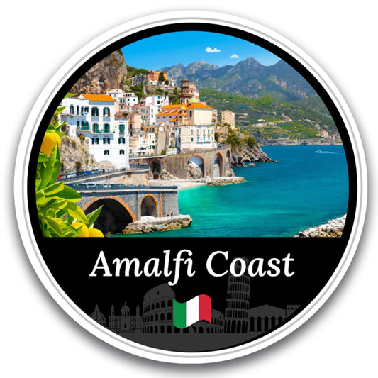 Magnet Me Up Amalfi Coast Magnet Decal, 5" Round Italy's Scenic Travel Souvenir, UV Printed Full Color Vinyl, Durable Waterproof Car or Fridge Magnet, Made in USA