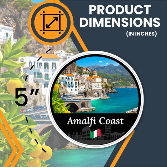 Magnet Me Up Amalfi Coast Magnet Decal, 5" Round Italy's Scenic Travel Souvenir, UV Printed Full Color Vinyl, Durable Waterproof Car or Fridge Magnet, Made in USA