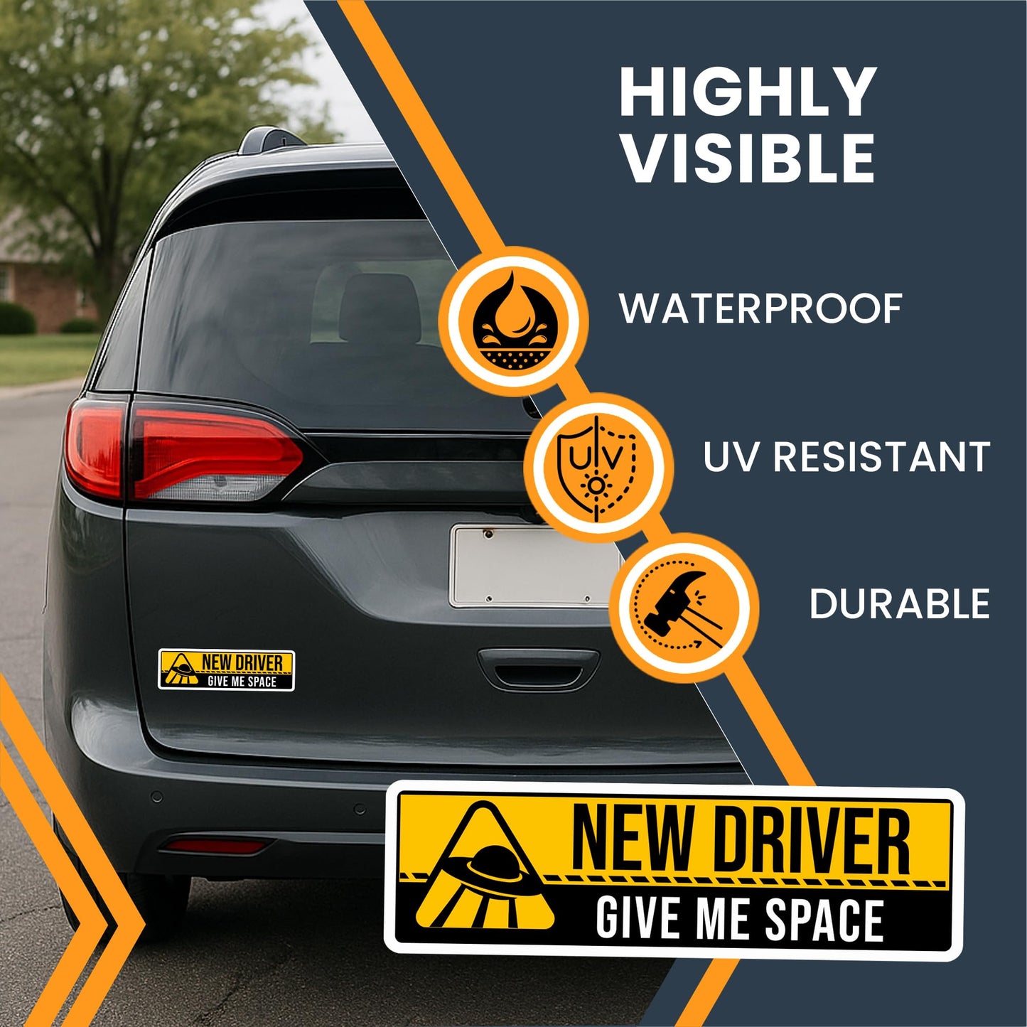 Magnet Me Up Give Me Space - Funny New Driver Magnet Decal - 3x10 Inches, Caution New Driver Sign, Full Color UV Print, Durable, Waterproof, Magnetic Vinyl for Vehicles, Great Gift, Made in USA
