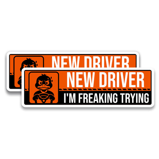 Magnet Me Up New Driver ?I?m Freaking Trying? Magnet Decal - 3x10 Inch Caution Sign, Learner Car Sign, UV Printed Full Color, Durable Waterproof Vinyl, New Driver Gift, Made in USA