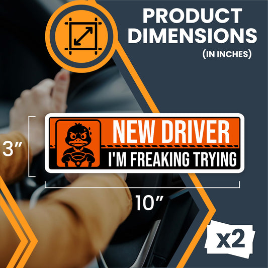 Magnet Me Up New Driver ?I?m Freaking Trying? Magnet Decal - 3x10 Inch Caution Sign, Learner Car Sign, UV Printed Full Color, Durable Waterproof Vinyl, New Driver Gift, Made in USA
