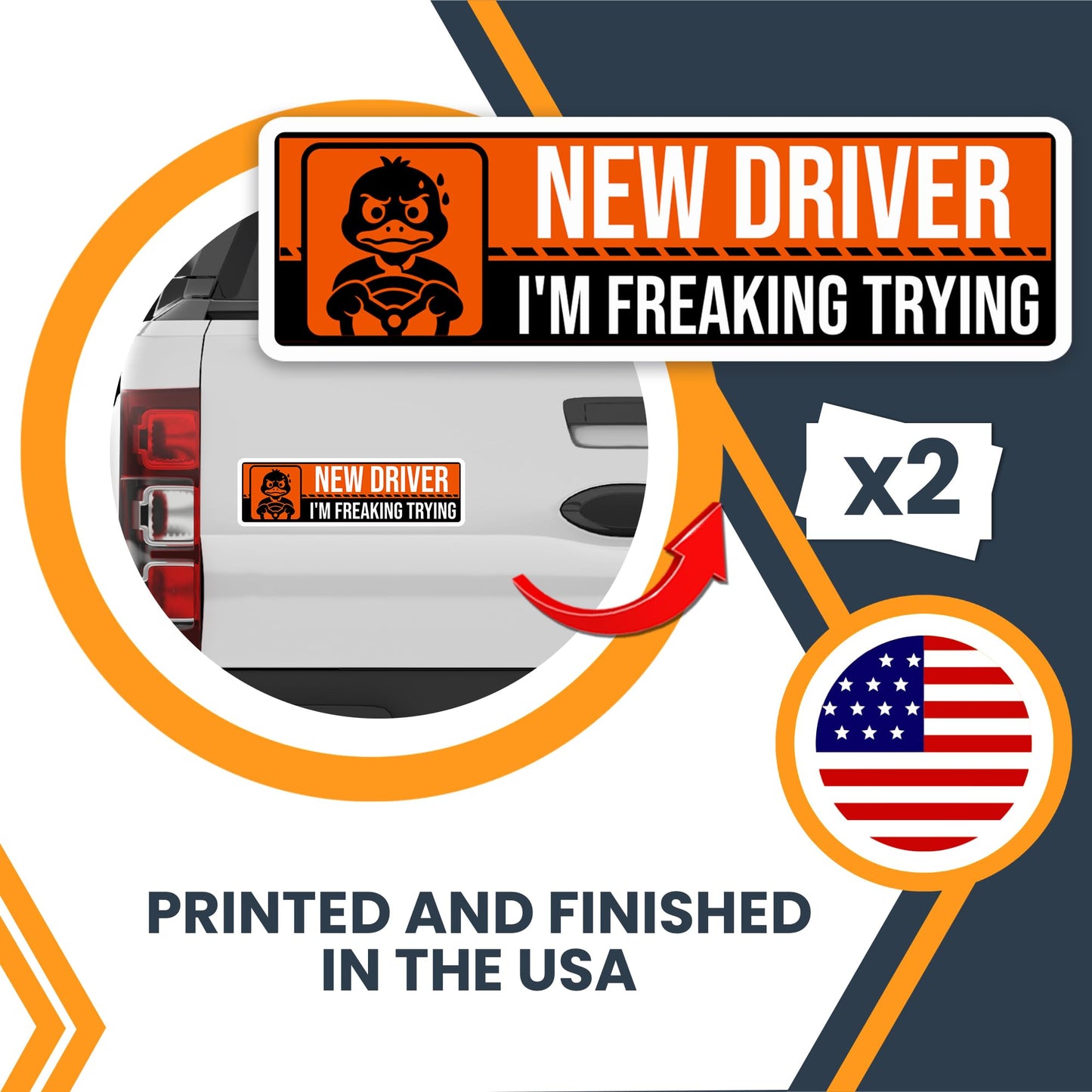 Magnet Me Up New Driver ?I?m Freaking Trying? Magnet Decal - 3x10 Inch Caution Sign, Learner Car Sign, UV Printed Full Color, Durable Waterproof Vinyl, New Driver Gift, Made in USA