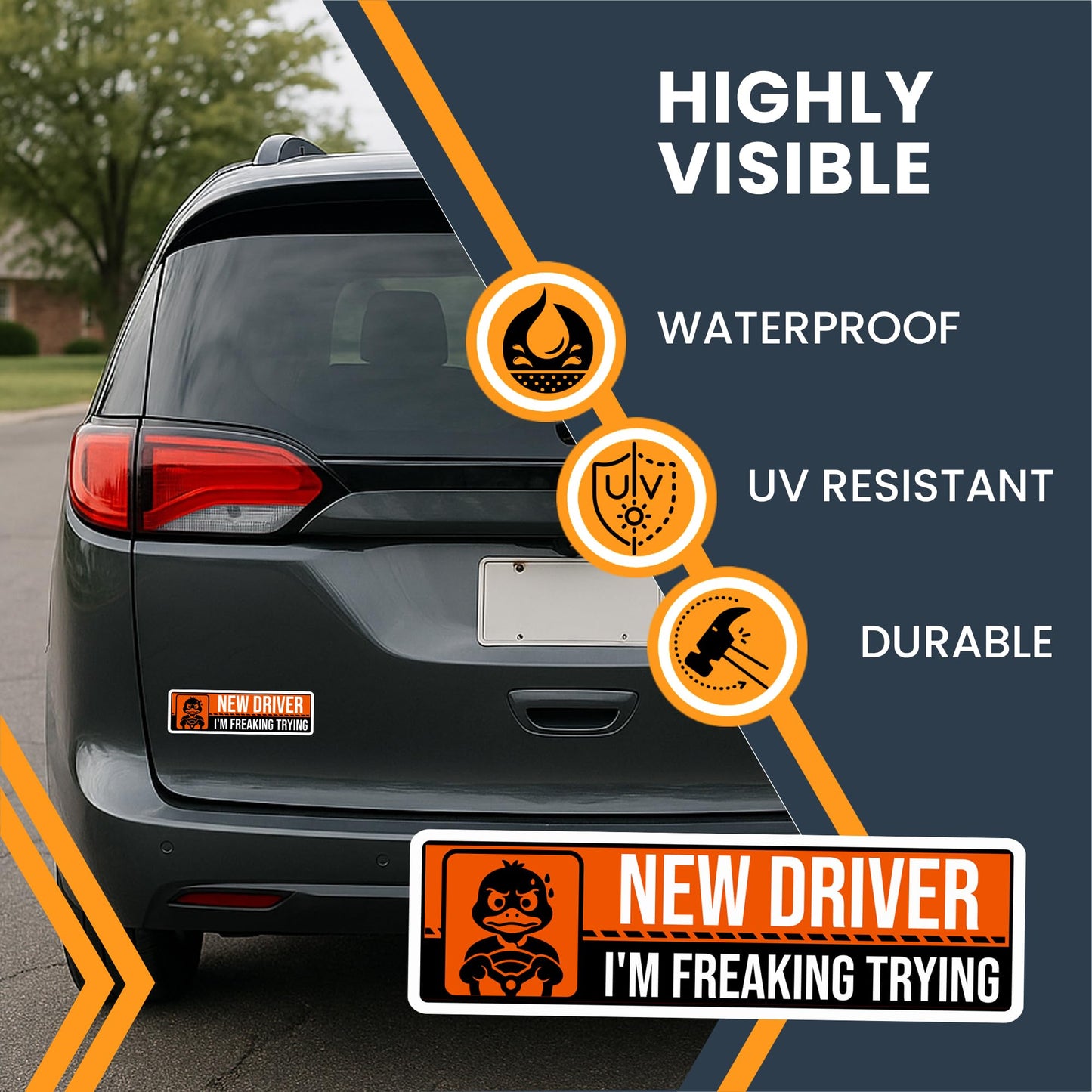 Magnet Me Up New Driver ?I?m Freaking Trying? Magnet Decal - 3x10 Inch Caution Sign, Learner Car Sign, UV Printed Full Color, Durable Waterproof Vinyl, New Driver Gift, Made in USA