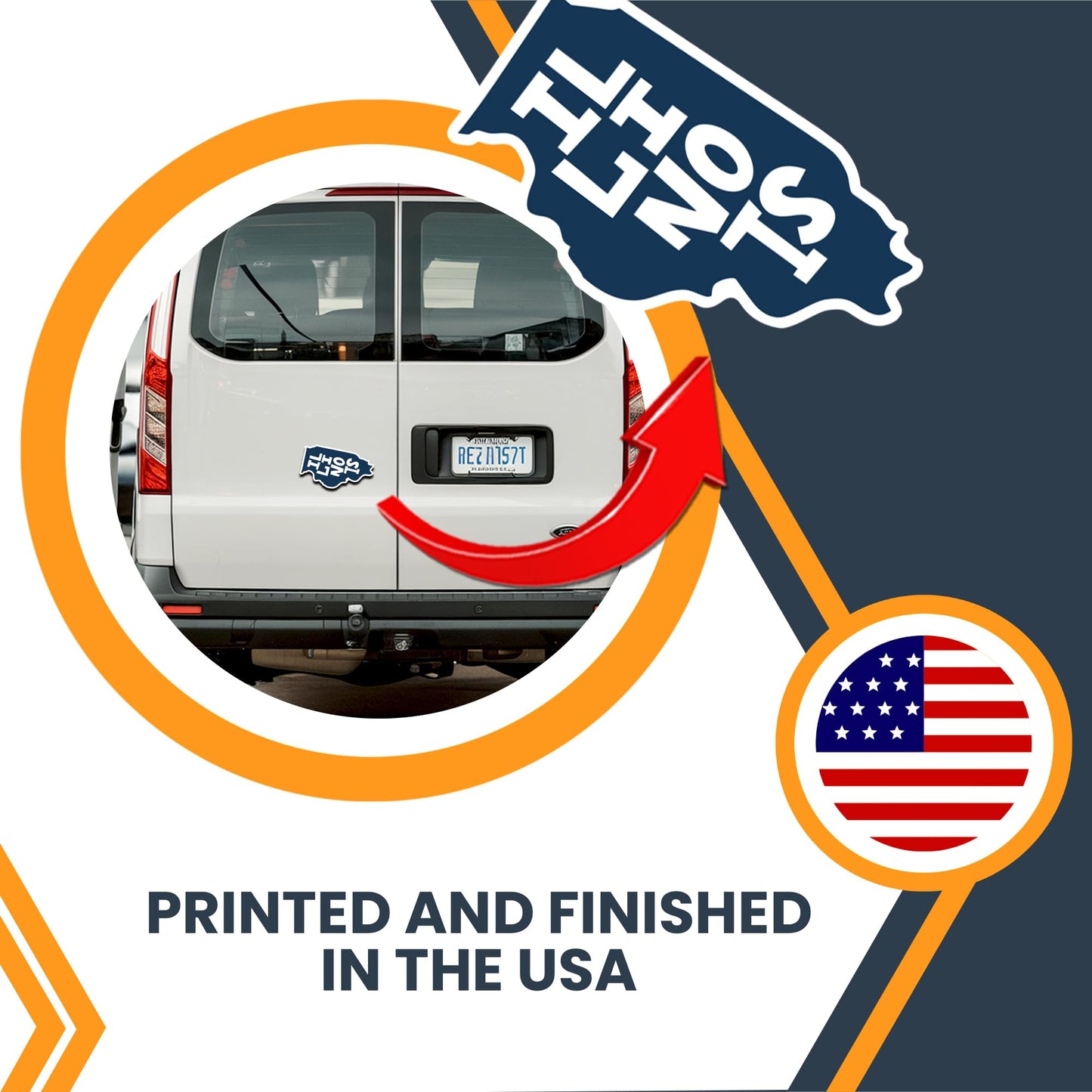 Magnet Me Up Illinois State Car Magnet, 3.3x6 Inches, Full-Color UV Printed Vinyl, Collectible US Shape Travel Gift, Durable Magnetic Decal for Fridge or Vehicle, Made in USA