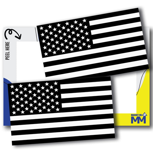 Black and White American Flag Adhesive Decal Sticker, 3x5 Inches, 2 Packs, USA Flag, Patriotic Look, Waterproof, Bumper Stickers for Vehicles, Laptops, & More - Made in USA