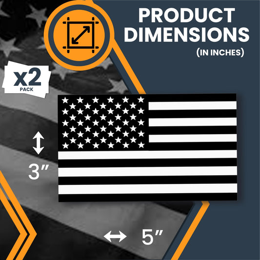 Black and White American Flag Adhesive Decal Sticker, 3x5 Inches, 2 Packs, USA Flag, Patriotic Look, Waterproof, Bumper Stickers for Vehicles, Laptops, & More - Made in USA